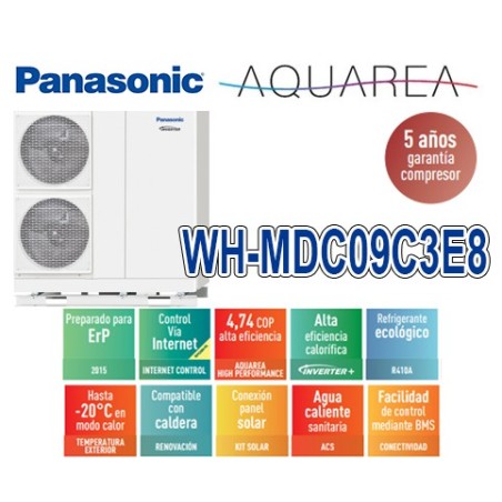 Bomba Calor Panasonic AQUAREA Mono Bloc Trifásica WH MDC09C3E8 9kW